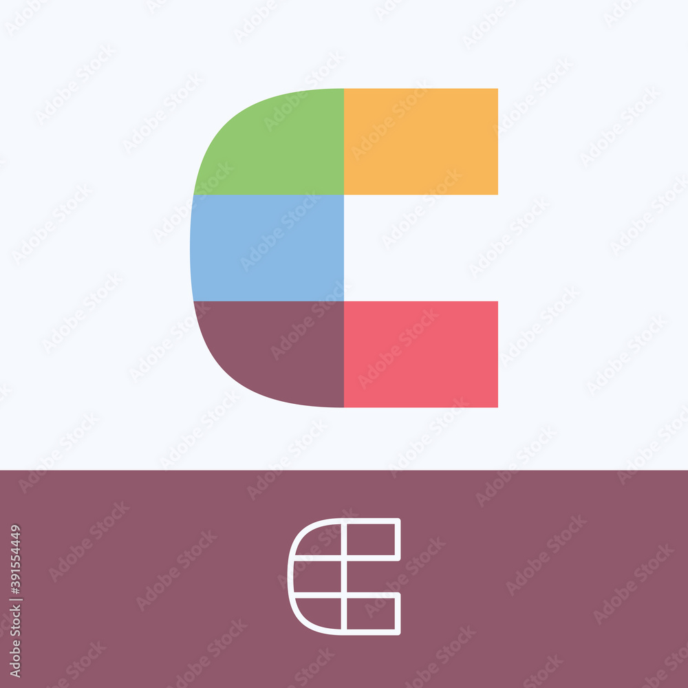 C letter logo made of pattern blocks with pretty dim colors. C letter logo made of pattern blocks with pretty dim colors.