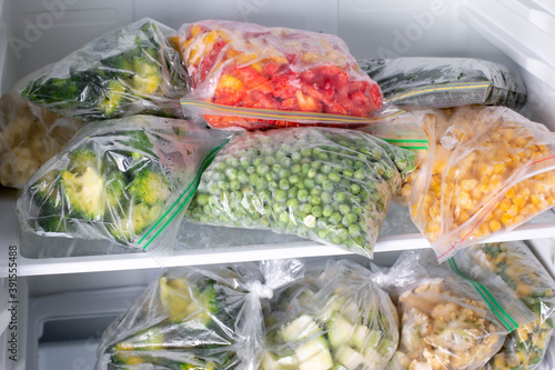 Assortment of frozen Vegetables in home fridge