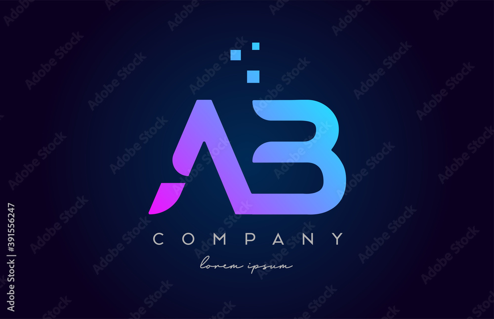 AB A B alphabet letter logo icon combination. Creative design for company and business in blue pink colours