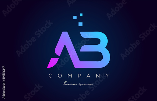 AB A B alphabet letter logo icon combination. Creative design for company and business in blue pink colours