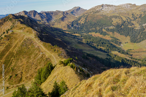 Beautiful shot of green mountains from Walmendingerhorn, Mittelberg, Austria, photo