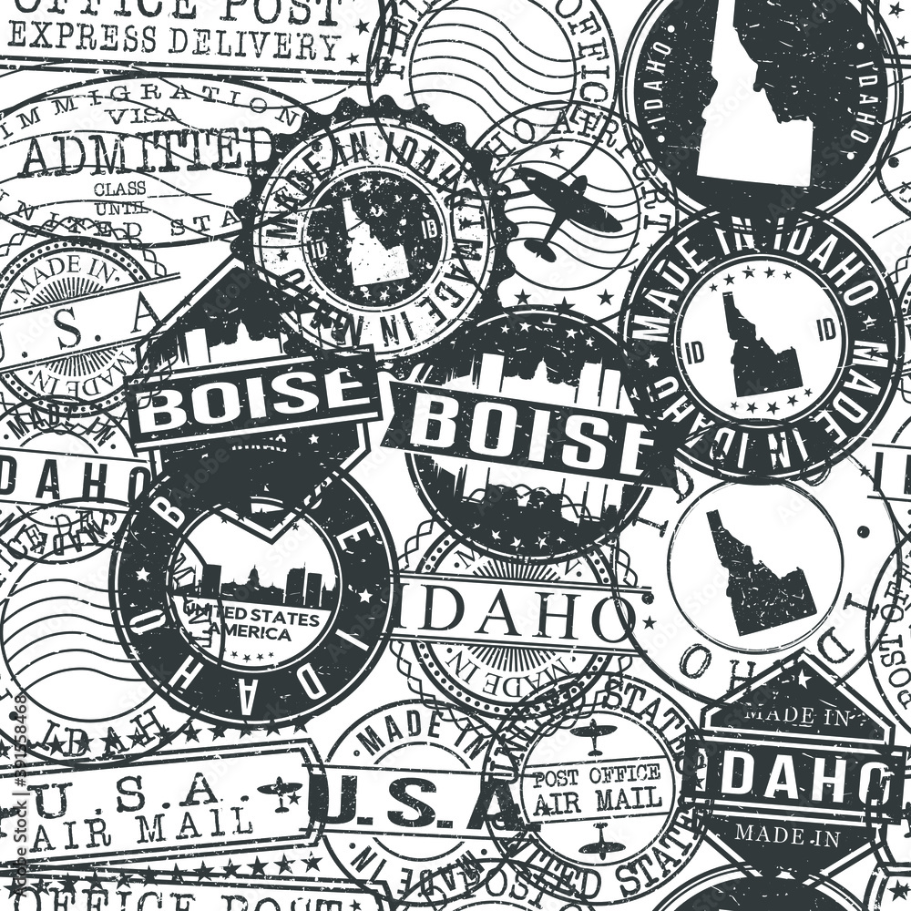 Boise Iowa Stamps Background. City Stamp Vector Art. Postal Passport Travel. Design Set Pattern.