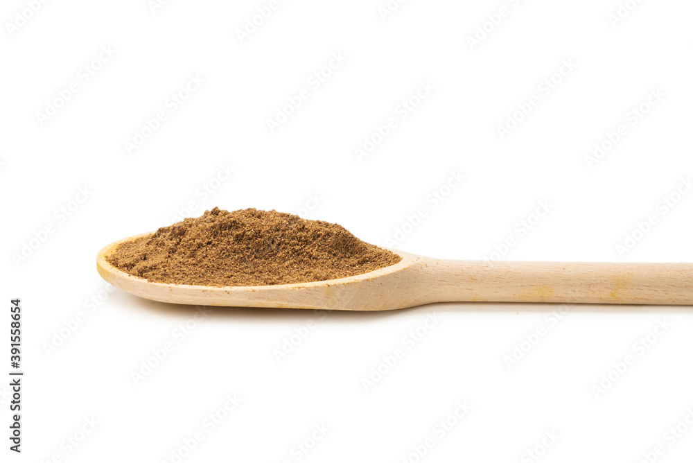 Mix spices on wooden spoon isolated. Mix spices on wooden spoon isolated.