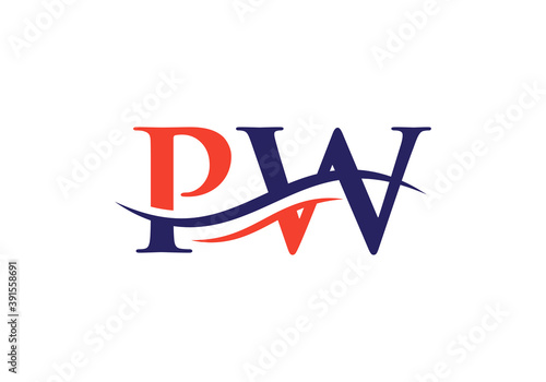 PW logo design. Creative and Minimalist Letter PW Logo Design with water wave concept.