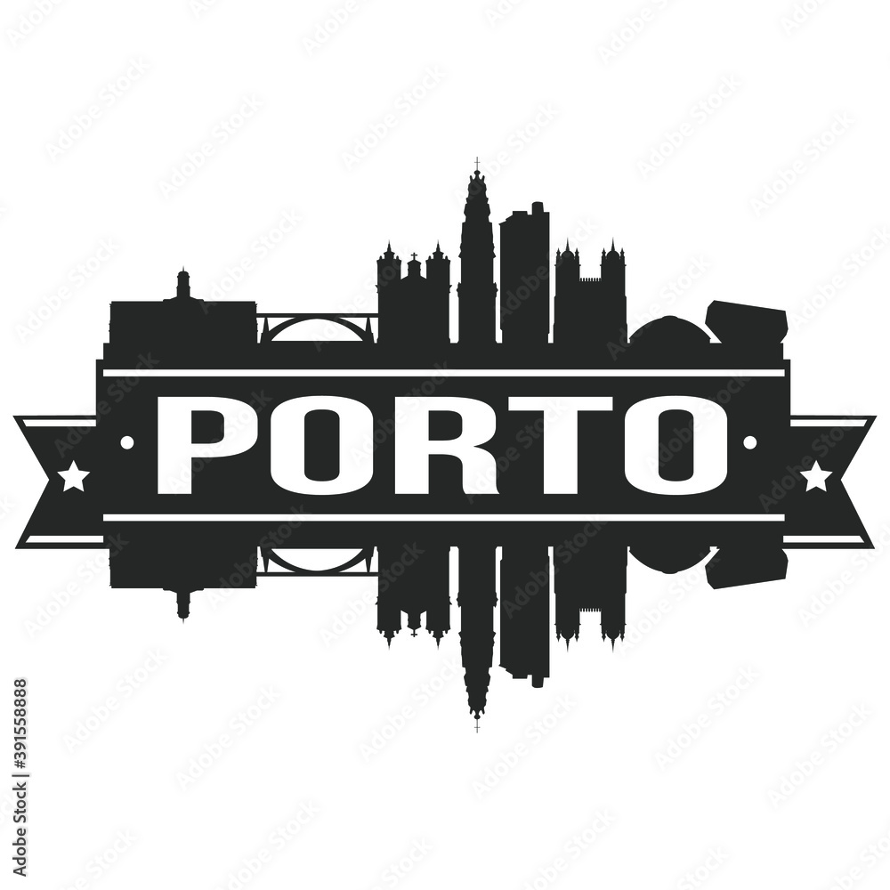 Porto Portugal Skyline Silhouette City Vector Design Art Stencil.