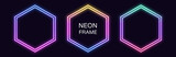 Gradient neon hexagon Frame. Vector set of hexagonal neon Border with double outline