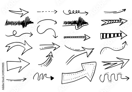 doodle design elements. hand drawn arrows isolated on white background. Vector illustration.