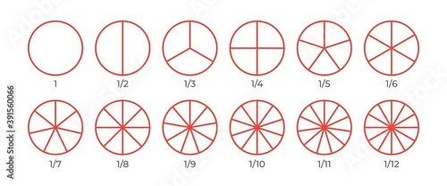 12 circles segments. Outline segmented round shapes set