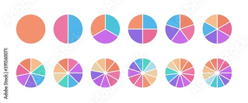 Multicolored segmented circle set. Pie chart for business infographic