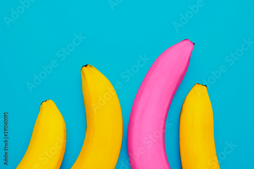 A unique pink banana among the yellow ones as a concept for a male penis. Provocatively large size, potency and prostate problems. Choosing the perfect lover.