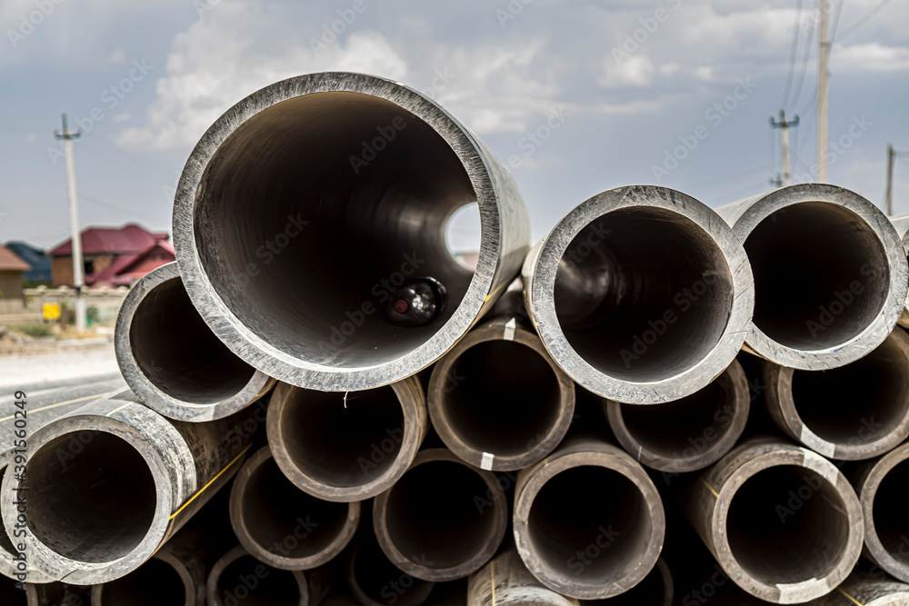 Large Diameter PVC Plastic Water Pipes at Construction Site Large Diameter PVC Plastic Water Pipes at Construction Site