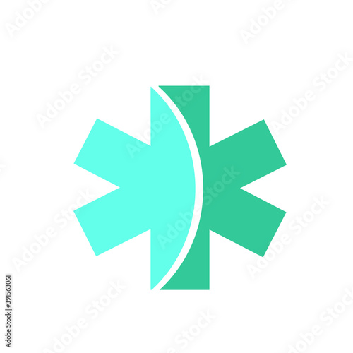 Medical cross logo.Healthcare and medical sign.Green and blue icon isolated on light color background.First aid flat geometric symbol for medics, doctors and pharmacy.