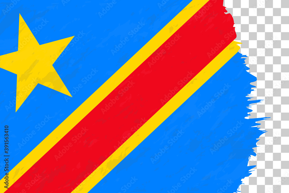 Horizontal Abstract Grunge Brushed Flag of DR Congo on Transparent Grid. Horizontal Abstract Grunge Brushed Flag of DR Congo on Transparent Grid.