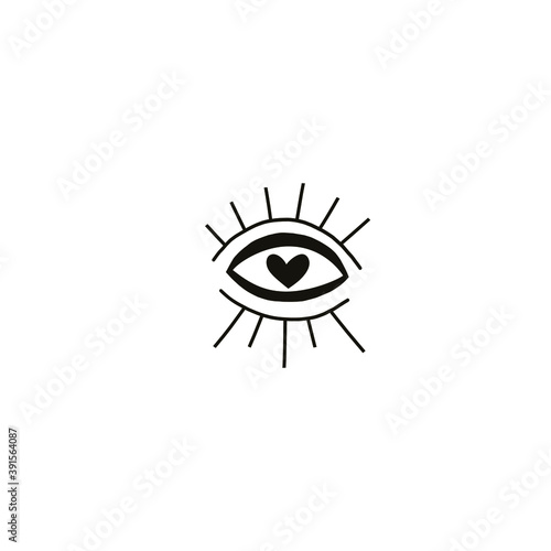 Minimalistic simple black and white magical abstract love seeing eye with linear eyelashes vector illustration clip-art isolated on white background 