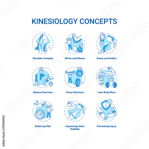Kinesiology concept turquoise icons set. Aerobics exercise. Sports workout. Human body movement. Health care idea thin line RGB color illustrations. Vector isolated outline drawings. Editable stroke