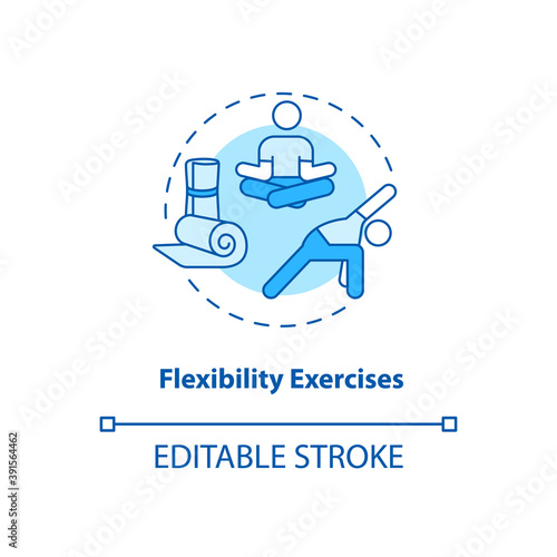 Flexibility exercises turquoise concept icon. Stretching workout. Body wellness. Yoga pose. Kinesiology idea thin line illustration. Vector isolated outline RGB color drawing. Editable stroke