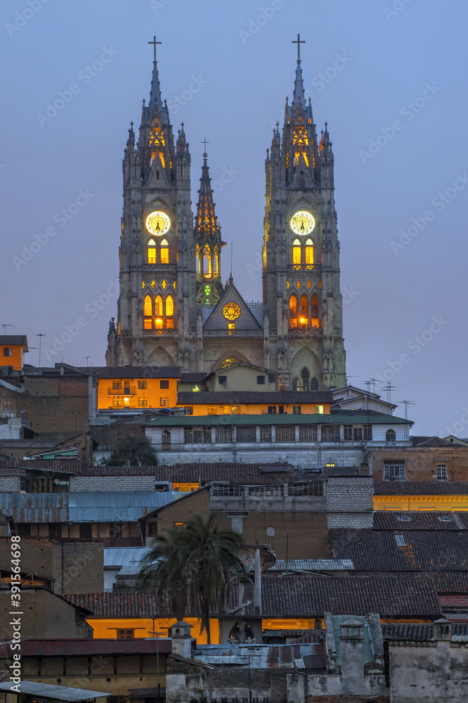 Basilica of the National Vow at night, Quito, Pichincha Province, Ecuador, Basilica of the National Vow at night, Quito, Pichincha Province, Ecuador,