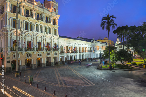 Independence square at sunset, Quito, Pichincha Province, Ecuador, Unesco World Heritage Site photo