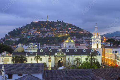 Metropolitan Cathedral and the Panecillo Hill at night, Quito, Pichincha Province, Ecuador, Unesco World Heritage Site photo