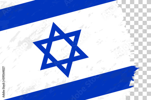 Horizontal Abstract Grunge Brushed Flag of Israel on Transparent Grid.