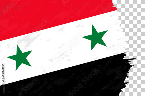 Horizontal Abstract Grunge Brushed Flag of Syria on Transparent Grid.