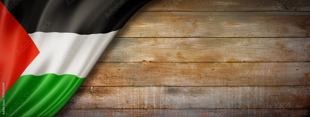 Εκτύπωση καμβά Palestinian flag on vintage wood wall banner