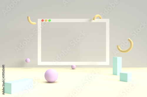 Web Browser Blank Frame Scene with Abstract Geometry. 3D Rendering.