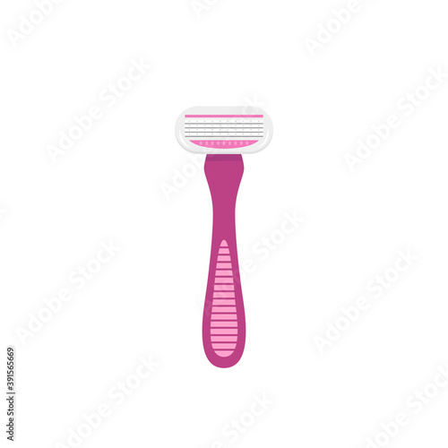 Pink razor for women. Shaving tool. Hair removal. Vector