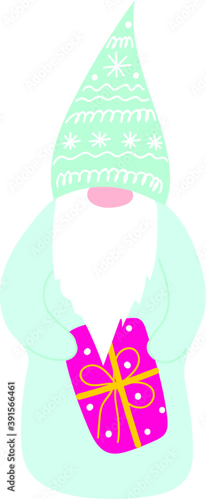 Christmas gnome vector illustration.Gnome with gift box vector.