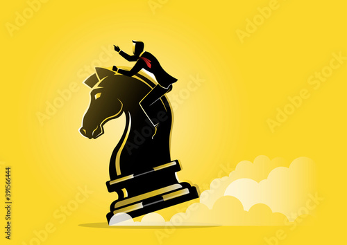 Businessman riding a chess horse