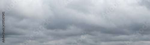 Panorama of gray cloudy sky, stormy sky