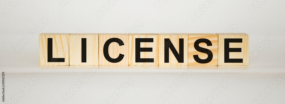 the word license is written on wooden cubes on a white background. the concept of giving a person the right to use anything the word license is written on wooden cubes on a white background. the concept of giving a person the right to use anything