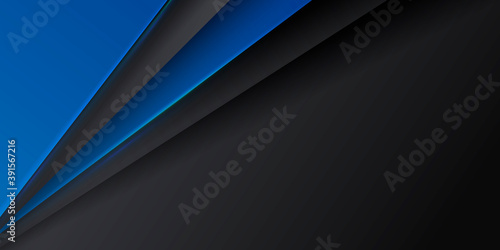 Trendy composition of blue technical shapes on black background. Dark metallic perforated texture design. Technology illustration. Vector header banner