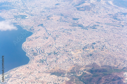 Aerial view over Izmir city in Turkey.
