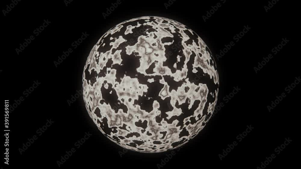 Animated spinning planet with many large black pools of liquid substances like oil or other substance with black color like coal. Animated spinning planet with many large black pools of liquid substances like oil or other substance with black color like coal.