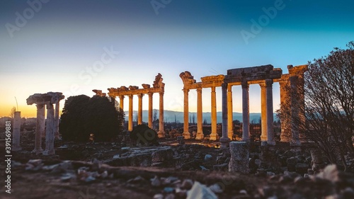 Lebanon, Baalbek- sunrise over the old roman ruins.