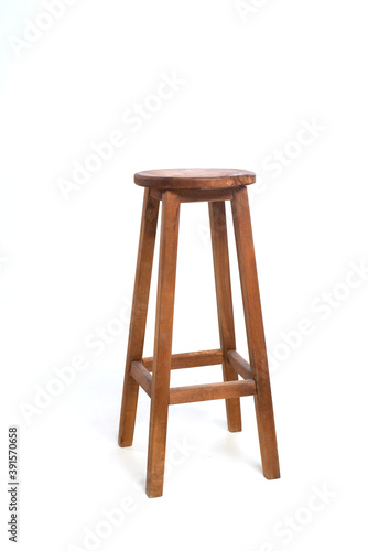 tall wooden bar stool isolated on white background photo