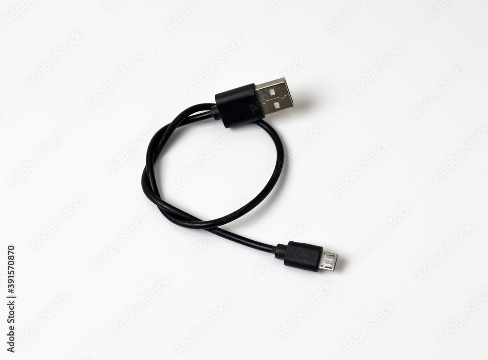 Black usb data cable isolated on white background Black usb data cable isolated on white background