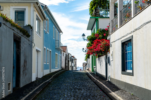 Azores, Island of Pico , residential street in the city of Lajes.  photo