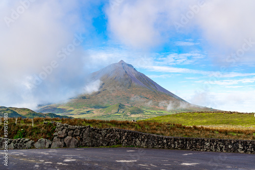 Azores, Pico Island, view on the mount pico from the Lake 