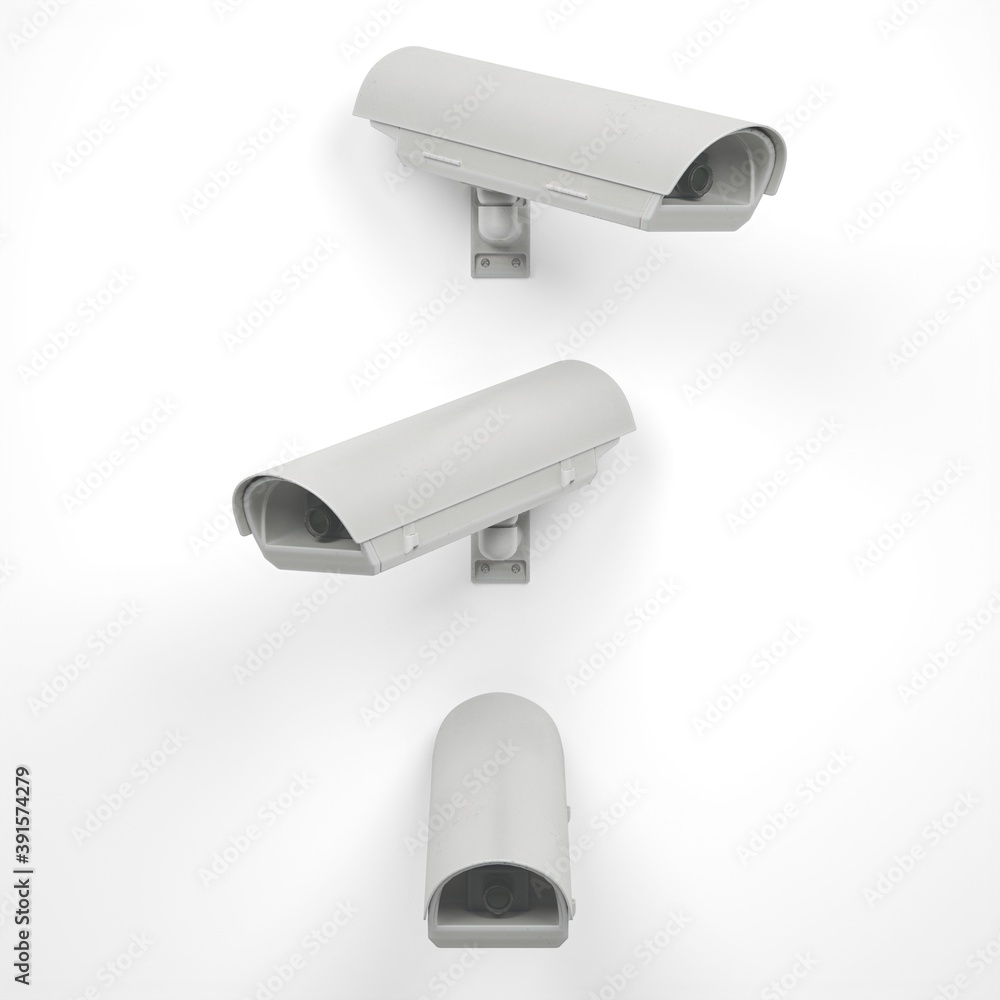 Three security Camera CCTV. Surveillance cam isolated on white background. 3d illustration Three security Camera CCTV. Surveillance cam isolated on white background. 3d illustration