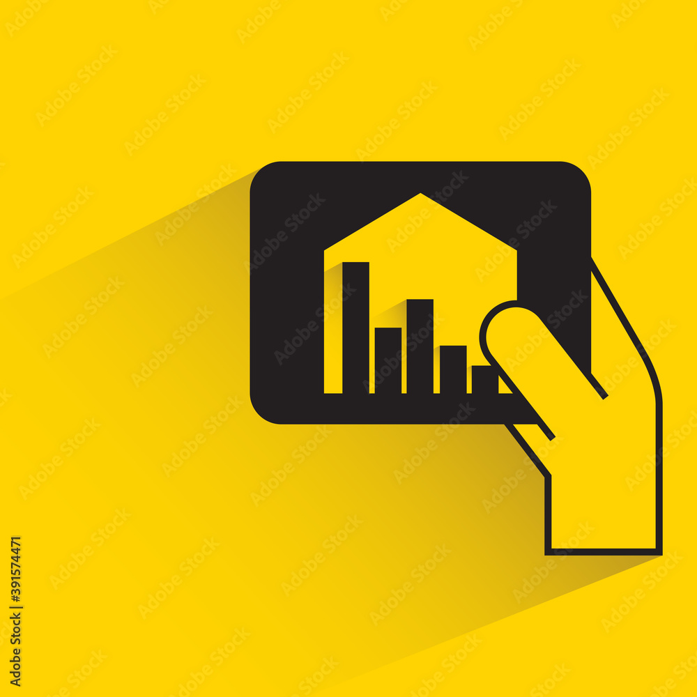tablet monitoring smart home data graph with shadow on yellow background tablet monitoring smart home data graph with shadow on yellow background