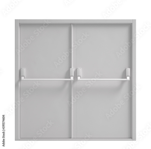 emergency white fire exit door isolated on white background. 3d render