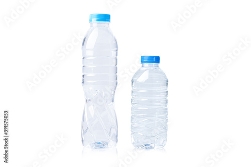 Plastic water bottle big and small size isolated on white background with clipping path.