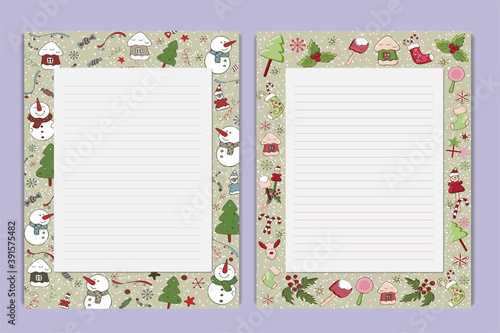 A4 note sheets with frames on the Christmas and New Year theme