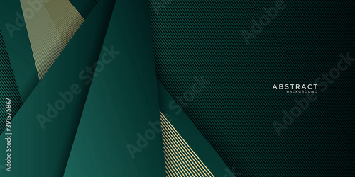Luxury green background combine with glowing golden lines. Overlap layer textured background 
