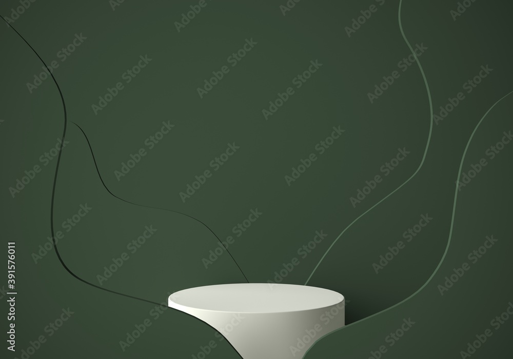 Background 3d rendered with green podium and minimal cylinder scene ...