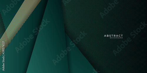 Luxury green background combine with glowing golden lines. Overlap layer textured background 