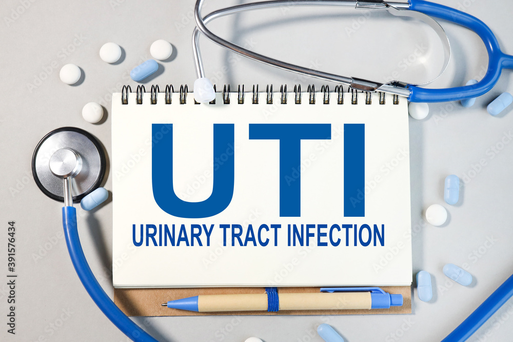 UTI Urinary Tract Infection Written On White Paper On Gray Background