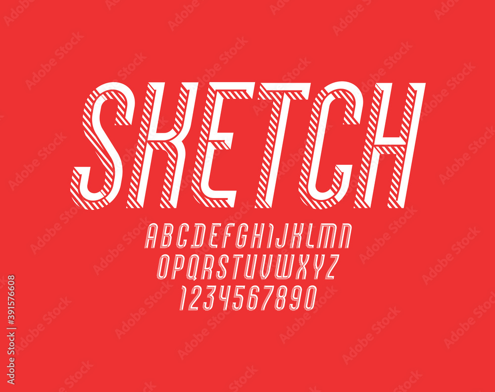 Striped font, trendy flat color alphabet sans serif, modern condensed Latin letters from A to Z and Arab numbers from 0 to 9, vector illustration 10EPS Striped font, trendy flat color alphabet sans serif, modern condensed Latin letters from A to Z and Arab numbers from 0 to 9, vector illustration 10EPS